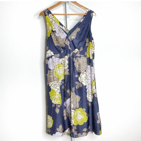 Boden Limited Edition Silk Dress Sleeveless Oversized Floral Print Steel Blue 12 - Picture 2 of 13